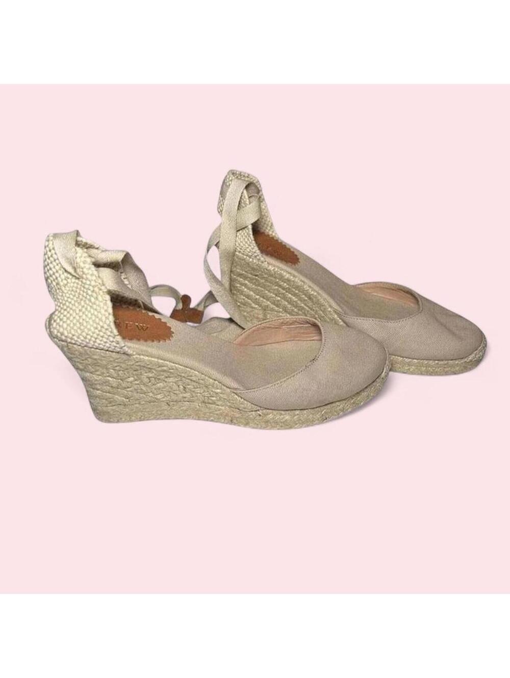 J Crew Cream Ballerina Tie Up Sandals Summer Beach Shoes Womens Size 8 - Picture 2 of 4